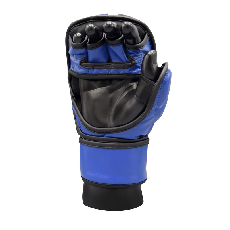 MMA Sparring Pro Gloves, with Open Ventilated Palm, Martial Arts Mitts Suitable for Men Women, Kara Cage Fighting, Combat Sports Training, Muay Thai, Punching Bag and Kickboxing Black/Blue S/M