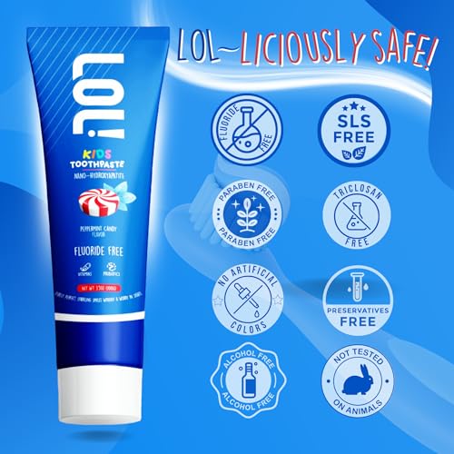 LOL Kids Toothpaste 3-Flavors Pack | Nano Hydroxyapatite Toothpaste, Probiotics, Vitamins A, C, E | Safe if Swallowed, No SLS | 1 Peppermint, 1 Strawberry & 1 Melon Flavor