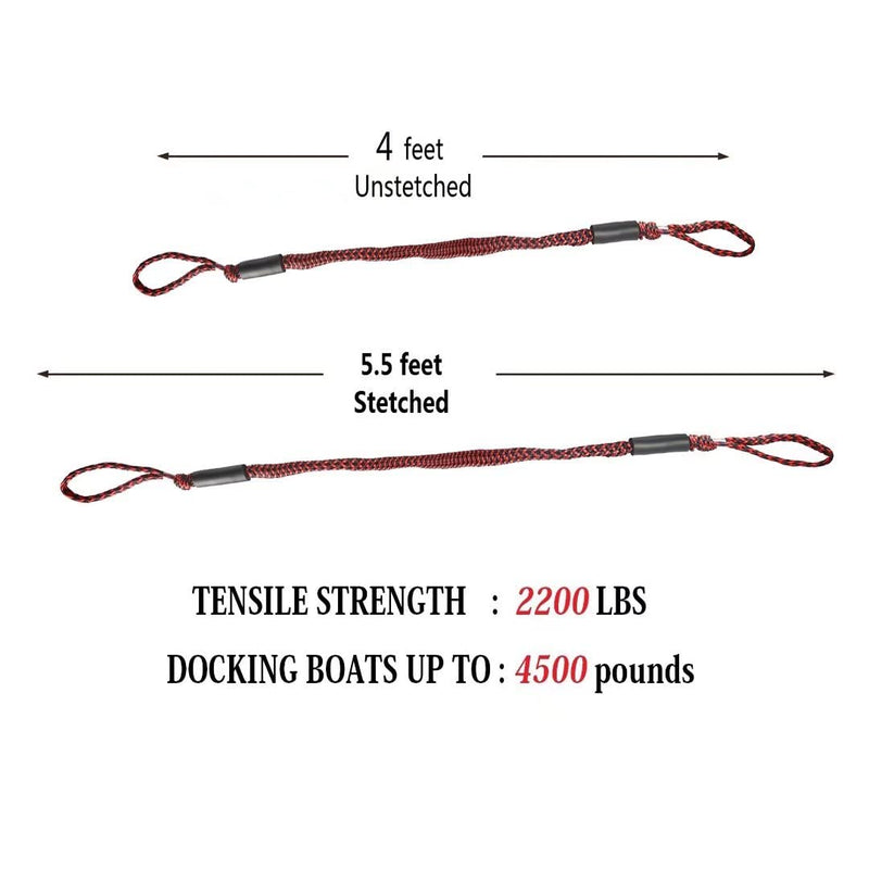 Bungee Dock Lines for Boat Shock Absorb Dock Tie Mooring Rope Boat Accessories 4-5.5 ft,4Pack (Black&Red) Black&Red - BeesActive Australia