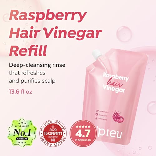 A'PIEU Raspberry Hair Vinegar Rinse [Refill], Dandruff, Buildup & Excess Oil, Smooth & Shiny Hair, Itchy Scalp Relief, pH Balancing, Fresh Raspberry Scent, Korean Haircare, 6.76 fl oz Raspberry Rinse Refill (13.6 fl oz)