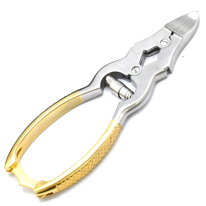 Mycotic Toe Nail Nipper Cutters Clippers Gold- Double Action Heavy Duty Spring Barrel Podiatry Professional Pedicuretool for Thick Nails, Ingrown Toenails, Seniors