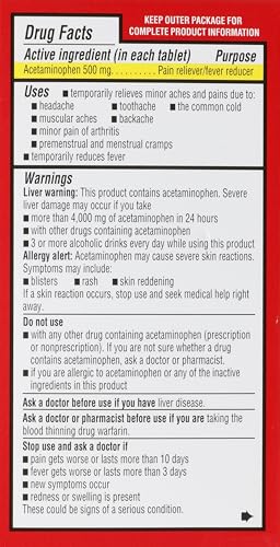 Rite Aid Extra Strength Acetaminophen Easy Tabs Tablets, 500 mg - 100 Count | Pain Reliever & Fever Reducer | Migraine Relief Products | Joint Pain Relief | Muscle Pain Relief | Menstrual Pain Relief