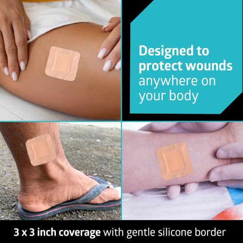 Optifoam Gentle Silicone-Faced Bordered Foam Dressings, 3" x 3", 10 Count 3" x 3"