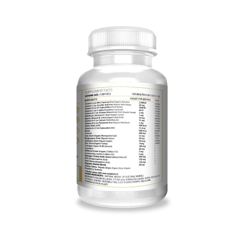 ACTIF Organic Multivitamin for Women Age 80+ with 20+ Advanced Factors and Omega-3 – Non GMO, Made in USA, 90 Count