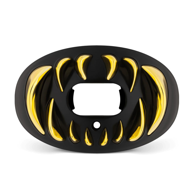 Battle Sports Chrome 3D Predator Oxygen Mouthguard - Convertible Strap, Superior Airflow & Better Performance, Maximum Protection, Works with Braces One Size Black/Gold