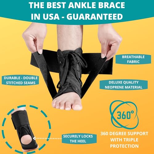MEDIZED Ankle Brace, Lace Up Adjustable Support for Running, Basketball, Injury Recovery, Sprain! Ankle Support Wrap for Men, Women, and Children (Large) Large