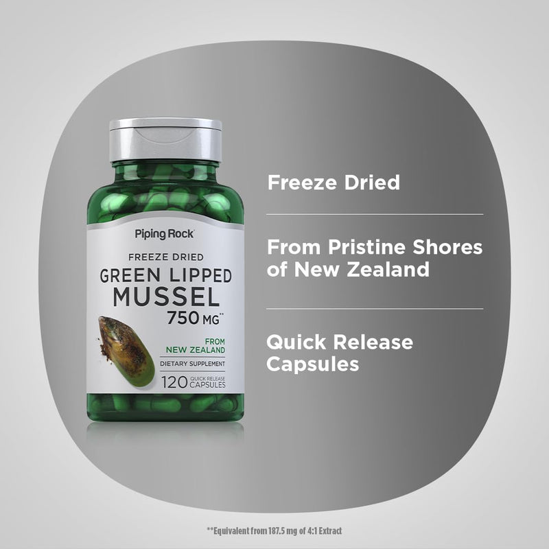 Piping Rock Green Lipped Mussel | 120 Capsules | Supplement for Humans | Freeze Dried from New Zealand | Non-GMO, Gluten Free 120 Count (Pack of 1)