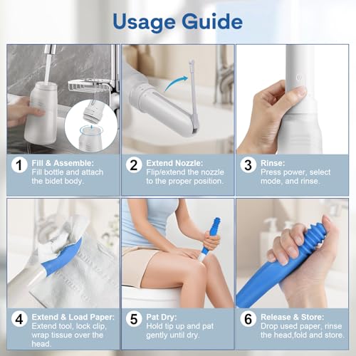 Portable Bidet for Travel & Foldable Bottom Buddy Wiping aid for Women White