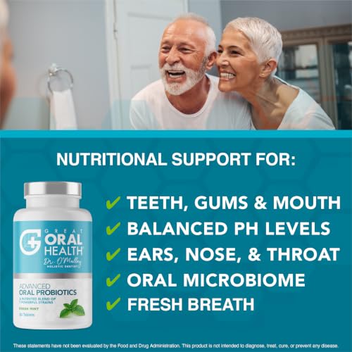 Oral Probiotics for Mouth Bad Breath Treatment for Adults; Dentist Formulated Dental Probiotics for Teeth and Gums Health & Chronic Halitosis with BLIS K12 M18, 60 Chewable Oral Health Tablets Mint 60 Count (Pack of 1)