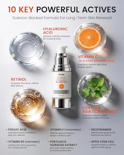 Super C Serum for Mature Skin – All-in-One Vitamin C Serum for Face with Retinol & Hyaluronic Acid for Women Over 60 & 70 – Anti-Aging Hydrating Serum for Wrinkles & Fine Lines 1.0 fl.oz. 1 Fl Oz (Pack of 1)