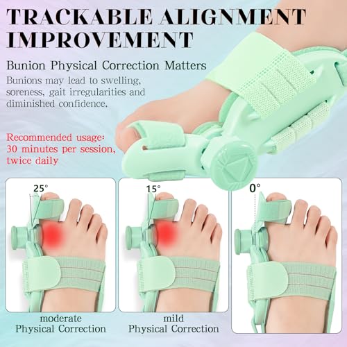 Bunion Corrector for Women & Men, Non-Surgical Bunion Fix for Hallux Valgus, Adjustable Toe Alignment Splint for Hallux Valgus,Big Toe Straightener with Non-Slip Separators,Left & Right Foot Upgrade Green