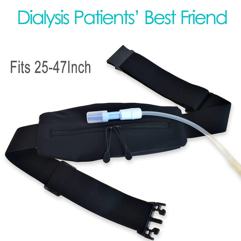 Peritoneal Dialysis Belt PD Catheter Holder Large Pocket G-Tube Abdominal Peg Feeding Tube Belts Kidney Protector Supplies for Adults Women Men Black