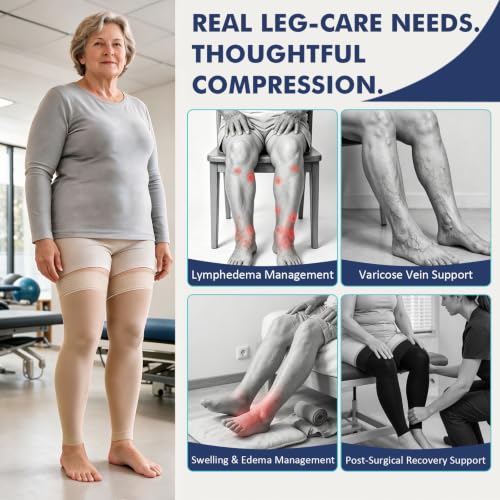 beister Thigh High Compression Stockings, 15-20 mmHg Footless, 1 Pair Beige XXL