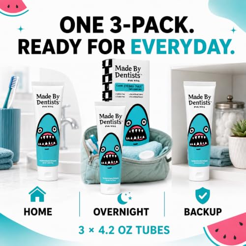 Made by Dentists Kids' Shark Fluoride Anticavity Toothpaste - Watermelon - 4.2oz Eyeball Juice 3 Pack