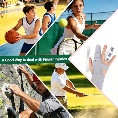 Adjustable Finger Splint with Metal Splint, Trigger Finger Brace Support for Index, Middle, Ring and Pinky Finger, Joint Stabilizer for Broken Finger and Postoperative Recovery