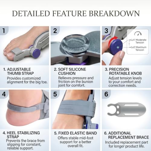 2Pcs Bunion Corrector with Adjustable Knob & 2Pcs Silicone Shoe Inserts for Day Use, Toe Separators for Men Women, Big Toe Straighteners for Hallux Valgus, Overlapping Toes, Hammer Toe Relief, Gray Gray 2 PCs