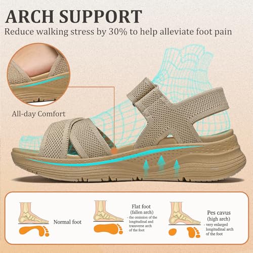Bravover Womens Orthopedic Walking Sandals with Arch Support 9 Brown
