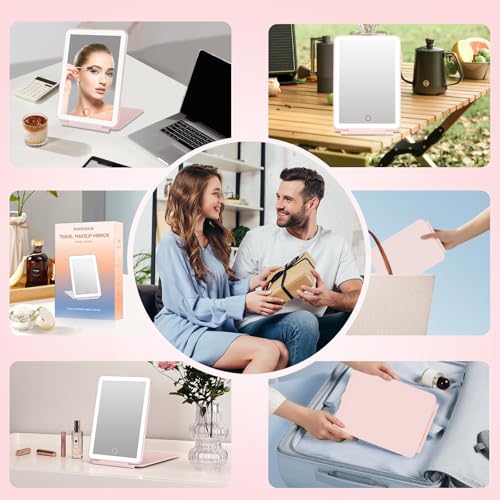 FUNTOUCH Rechargeable Travel Makeup Mirror with 72 Led Lights Pink