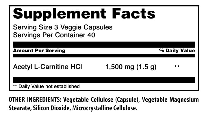 Amazing Formulas Acetyl L-Carnitine | 1500 per Serving Supplement | Vegetarian Capsules | Non-GMO | Gluten-Free | Made in USA (1 Pack | 120 Count) 1500 mg | 1 Pack | 120 Count