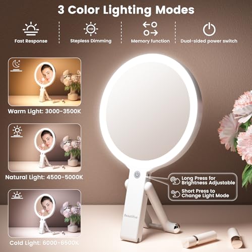7.5" Large Travel Mirror with Light, Rechargeable 10X/1X Magnifying Mirror White