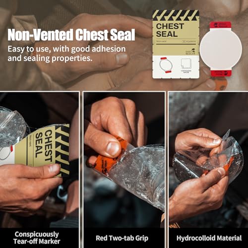 RHINO RESCUE Bundle- Non-Vented Chest Seal, IFAK Emergency Trauma Dressing+First Aid Splint 36" X 4.3" Orange-Gray