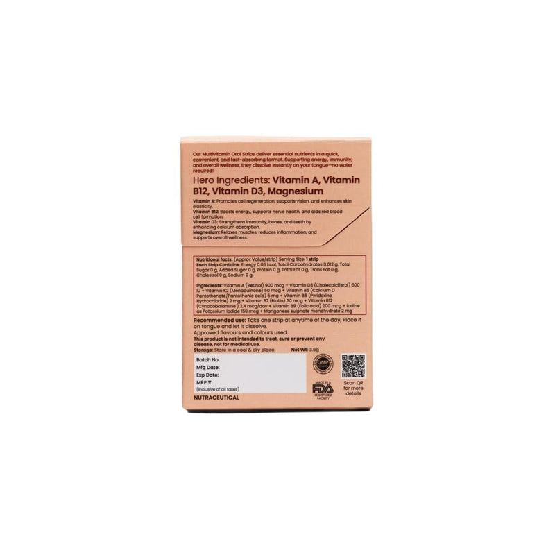 Daily Essentials Fast-Dissolving Multivitamin Strips – Vitamin A, B12, D3 & Magnesium | Boosts Energy, Immunity & Brain Health | Vegan, Sugar-Free, No Water Needed – 15 Day Supply 15 Strips