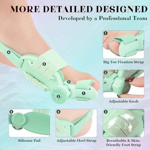 Bunion Corrector for Women & Men, Non-Surgical Bunion Fix for Hallux Valgus, Adjustable Toe Alignment Splint for Hallux Valgus,Big Toe Straightener with Non-Slip Separators,Left & Right Foot Upgrade Green