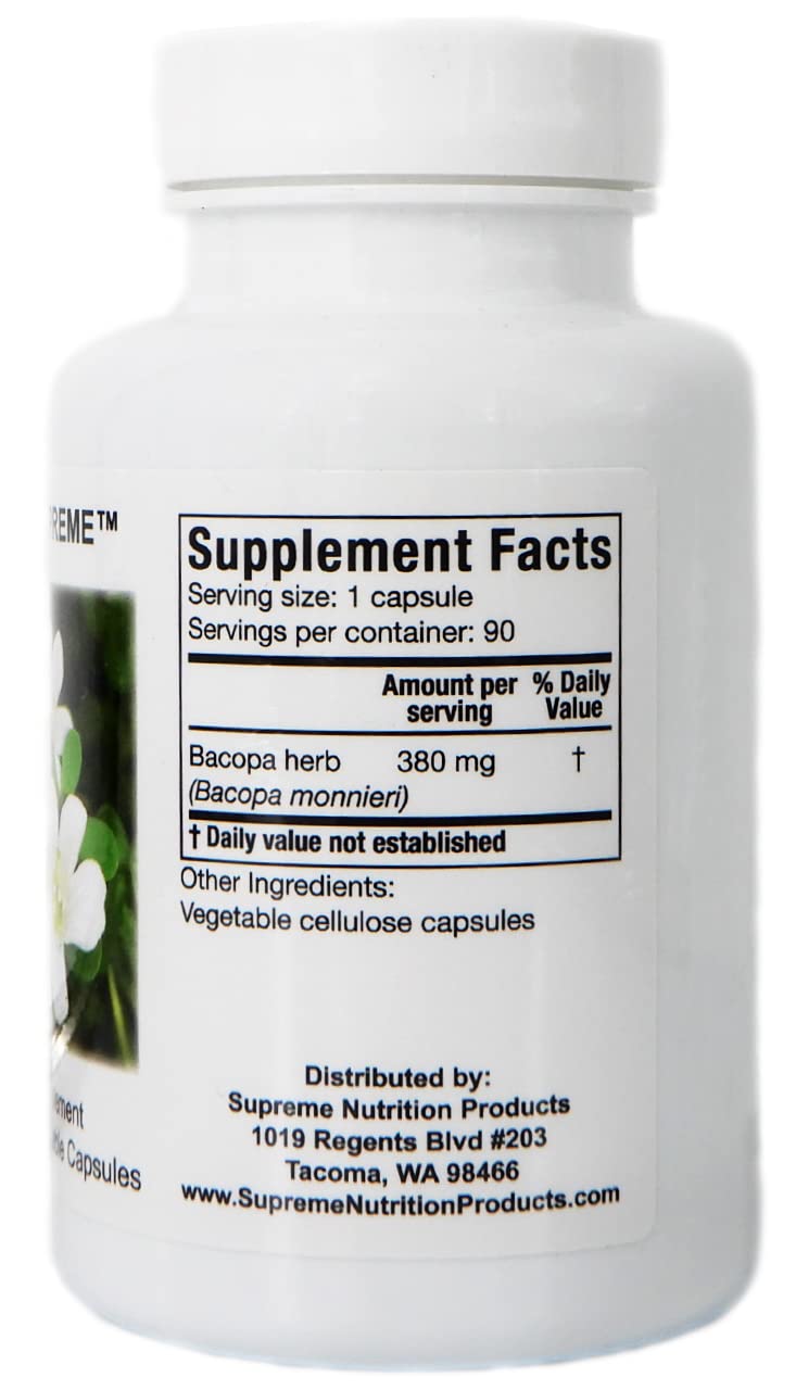 Supreme Nutrition Products Bacopa, 90 Pure Bacopa Herb Vegetarian Capsules 90 Count (Pack of 1) - BeesActive Australia