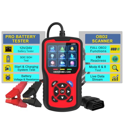 2-in-1 OBD2 Scanner with Battery Tester: 1S Read & Clear Check Engine Codes + Test Battery in 3 Mins - DIY Car Diagnostic Tool with Cold Cranking Amps for Pre-Trip Safety on 1996+ Vehicles