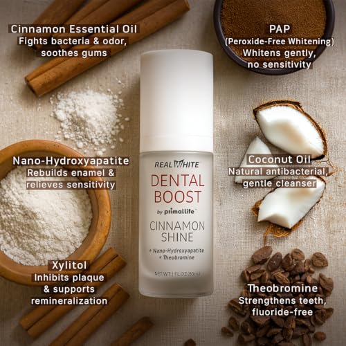Primal Life Organic Real White Dental Boost – Natural, Organic Teeth Whitener – Peroxide Free – Nano-Hydroxyapatite Paste (Cinnamon)