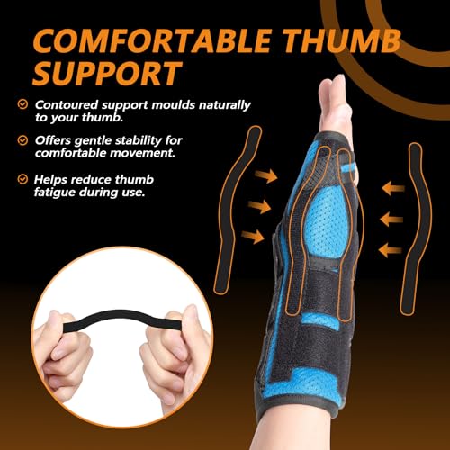 Thumb Spica Splint Brace - Left/Right Hand Wrist Support for Carpal Tunnel, De Quervain's, Arthritis Pain Relief & Sprains - Adjustable Stabilizer with Aluminum Splint for Women Men, Right, L Right Hand