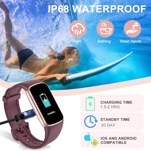 Fitness Tracker, Activity Trackers with 24/7 Heart Rate Blood Oxygen Sleep Monitor, 123 Sports Modes Step Counter, 1.47'' HD Screen Smart Watches, Calorie Pedometer for Women Men bordeaux