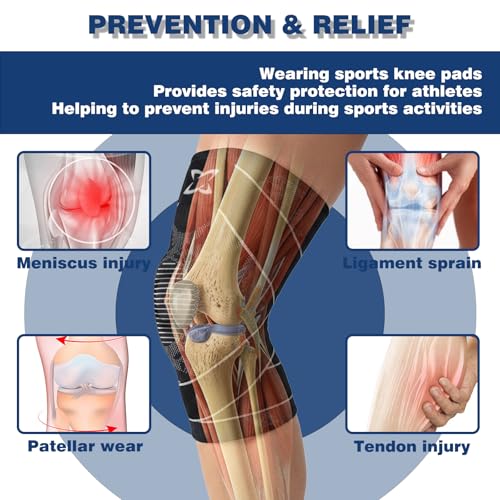 2pc Knee Brace for Women Men,Adjustable Support Strap knee pads with Side Stabilizers & Patella gel,Stretch breathable compression sleeve for men women Knee Pain Relief Athletics Daily Use Large black