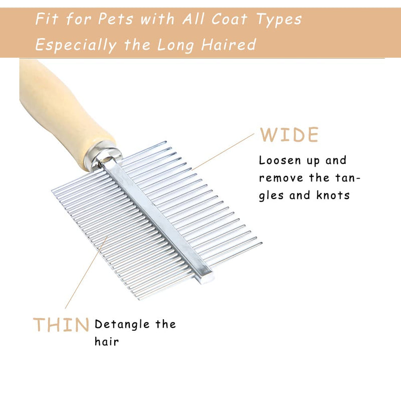 Dog Cat Pet Comb Double-Sided Grooming Brush Metal Comb for Loosening up Removing Mats Debris Tangles and Knots Wooden Handle Stainless Steel Tooth Perfect for Honghair Pets Double-Sided Teech - BeesActive Australia
