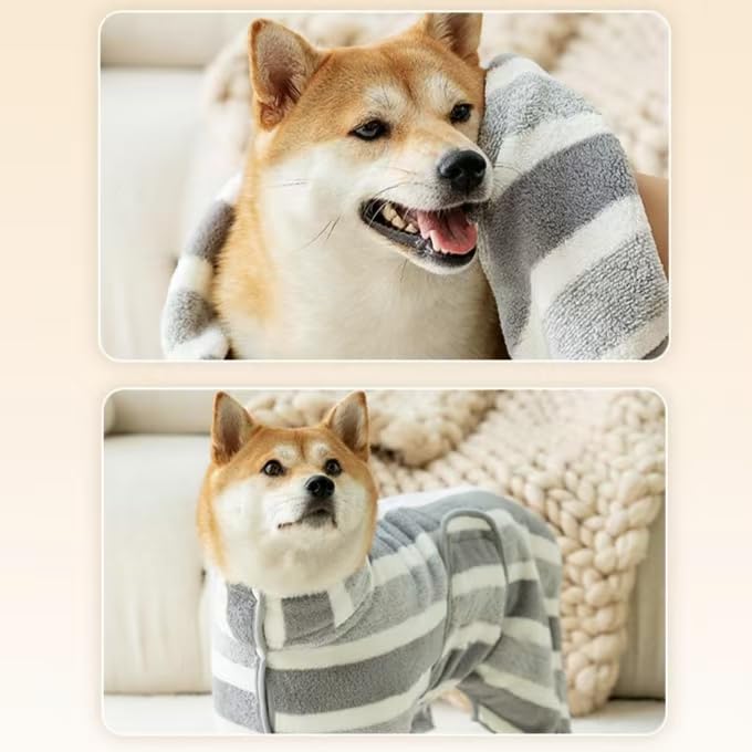 Pet Shower & Bath Supplies，Dog Shampoo Brush Set with Towel, Washing Gloves,Comb for Dogs and Cats (Stripe) - BeesActive Australia