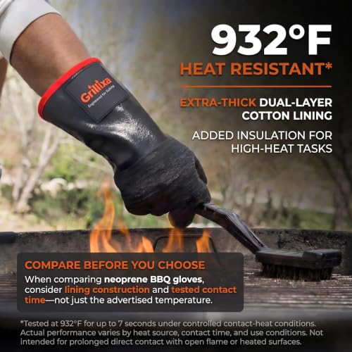 932°F Heat Resistant BBQ Grill Gloves, Extra-Thick Cotton Lining, 14 in, XL Roomy Fit-14INCH-932℉-PRO