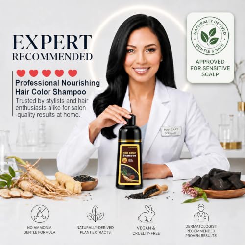 Black Tea Hair Dye Shampoo for Gray Hair, Natural Hair Color for Women&Men Black Tea