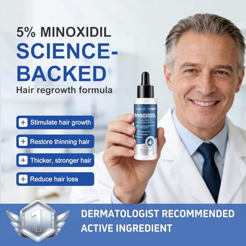 8 Pack 5% Minoxidil Hair Regrowth Serum for Men & Women, Biotin-Enriched Liquid Solution for Thicker, Fuller Hair and Beard, Extra Strength, 8 Month Supply
