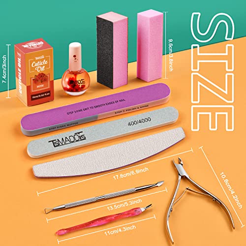 TsMADDTs Manicure Tools Kit Nail Care Kit with 3 pcs Files, 2 pcs Buffer Blocks, 2 Polishing Buffers, Cuticle Nipper, Pusher and Cuticle Oil Rose
