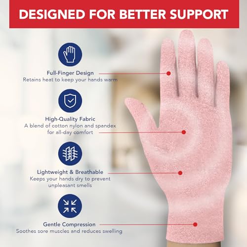 Doctor Developed Full Fingered Arthritis Compression Gloves Men and Women for Arthritis, Raynauds Disease & Carpal Tunnel Large Pink
