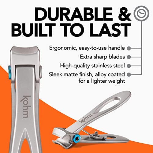 KOHM Nail Clippers & Ingrown Toenail Clippers for Thick Nails - Heavy Duty, Wide Mouth Professional Fingernail and Toenail Clippers for Men, Women & Seniors, Professional Podiatrist Tool