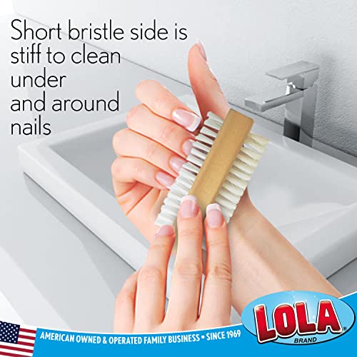 LOLA "Classic Hand & Nail Wood Brush, Heavy Duty 2 Sided Soft & Stiff Bristles, Cleans Hands, Fingernails, Feet & Toenails, 1 Pack