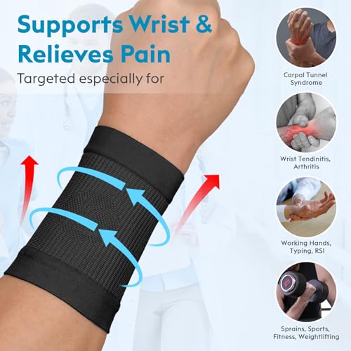 KEKING Compression Wrist Sleeves - 2 pairs (Black, Medium+ Grey, Medium)