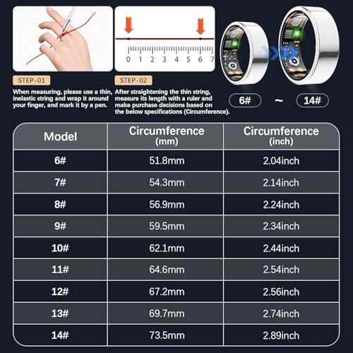 Smart Health Ring for Women Men, Fitness Tracker Ring with Heart Rate, Blood Oxygen, Sleep Tracker, Step Tracker, IP68 Waterproof Smart Ring for iphone & Android, No Subscription Fee (Silver, 7#) Silver 7#