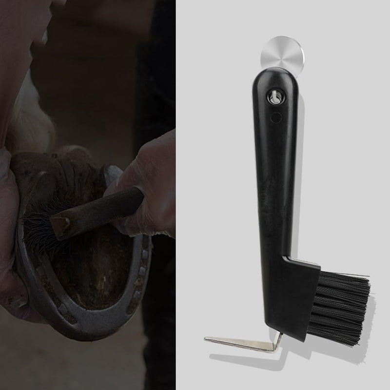 Natural bristles hoof scraper with brush, hoof scraper for horses, ergonomic hoof scraper for horses, 2 in 1 hoof scraper in brown, horse hoof care hoof cleaner horse, for clean hooves hoof care, black, Kiuiom - BeesActive Australia