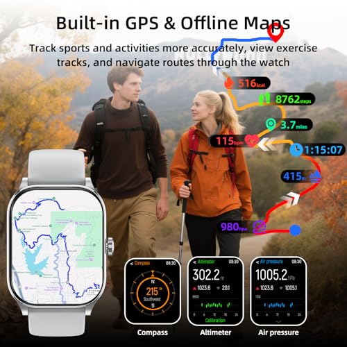 Smart Watch, GPS & Free Maps, 1.96" HD Screen, AI, Bluetooth Call & Text Gray 1.96"