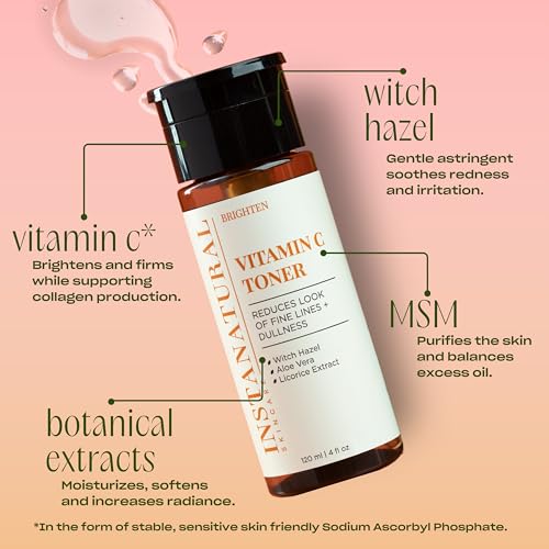 InstaNatural Vitamin C Face Toner, Brightens, Balances pH and Reduces Signs of Aging, Fine Lines and Wrinkles, with Witch Hazel, Lavender and Geranium Oils, 4 Fl Oz 4 Fl Oz (Pack of 1) Vitamin C Toner