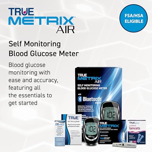 TRUE METRIX AIR Meter Kit, Glucose Monitor, Supplies, Log Book, Solution AIR Starter Kit
