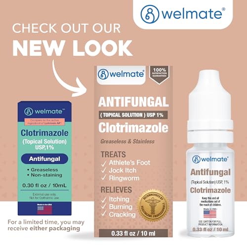 WELMATE Clotrimazole 1% Antifungal Drops, 2 Pack 0.33 fl oz Each - Athlete's Foot, Jock Itch & Ringworm Treatment, Fast-Acting, Greaseless Non-Staining, Relieves Itching, Burning & Cracked Skin