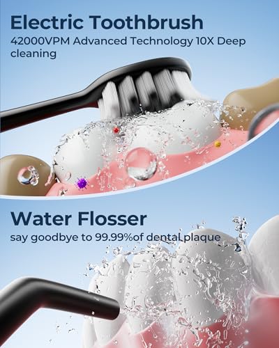 Electric Toothbrush with Water Flosser for Teeth, Sonic Electric Toothbrush and Electric Floss for Adults and Kids, Water Dental Picks, Cleaning and Flossing Dental Care, Waterproof Blacks